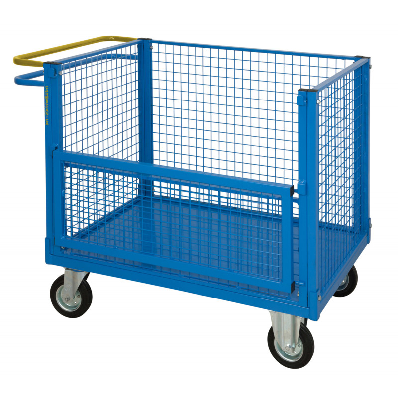 Pianale con quattro sponde in rete con freno normalmente attivo