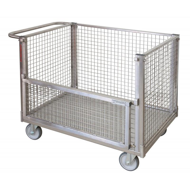 Pianale con quattro sponde in rete di cui una ribaltabile