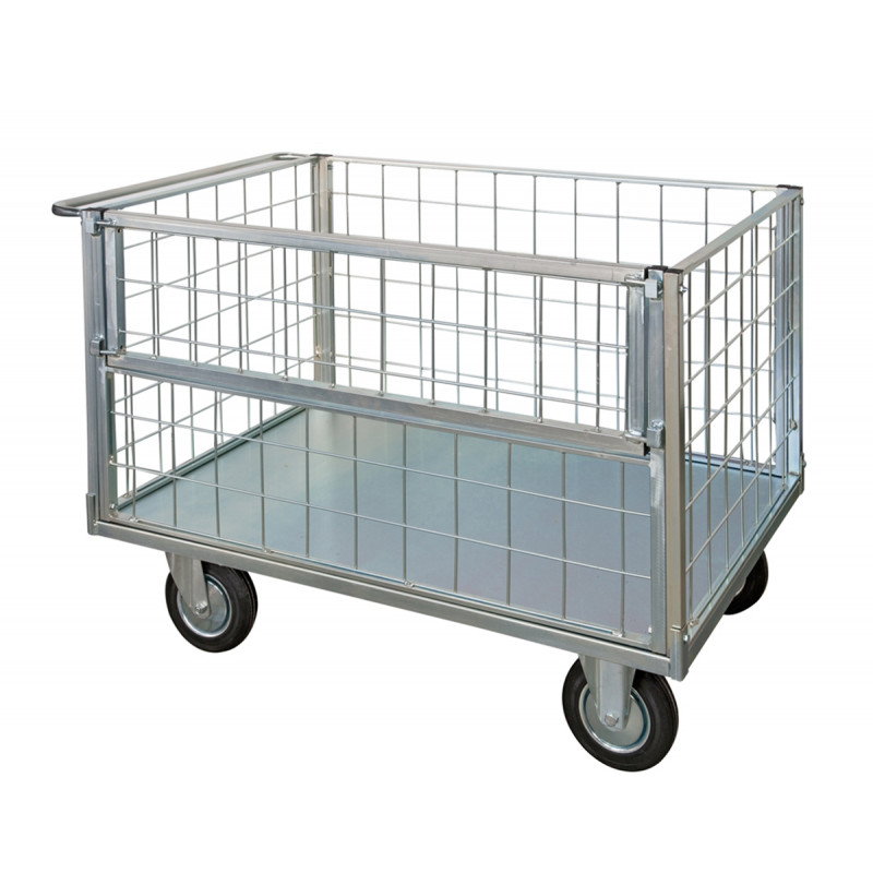 Pianale a 4 sponde in rete zincata di cui 1 ribaltabile