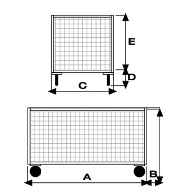 Disegno tecnico pianale a 4 sponde in rete zincata