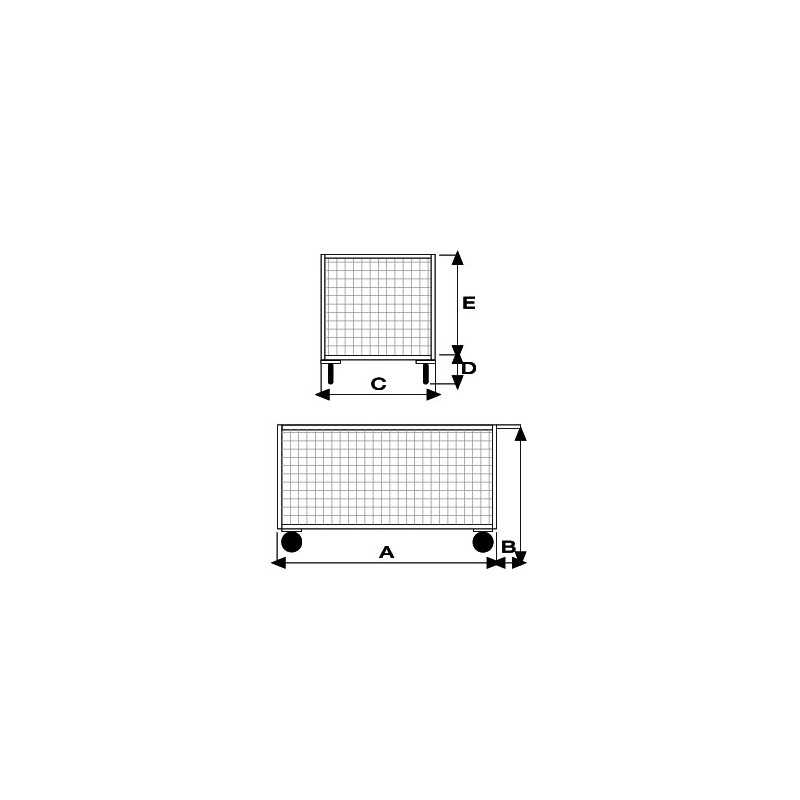 Pianale a 4 sponde di cui 1 ribaltabile in rete con ruote pneumatiche,