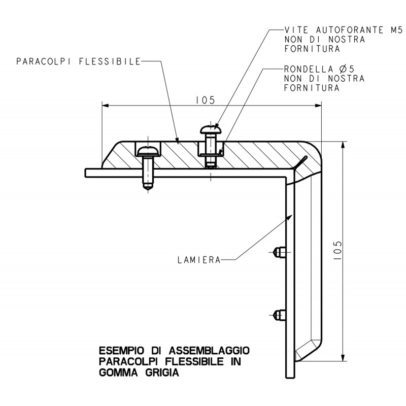 disegno tecnico del paracolpi in gomma