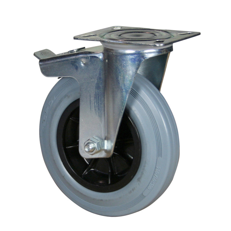 Ruota ø200x50 Gomma Antimacchia - Supporto Rotante con Freno