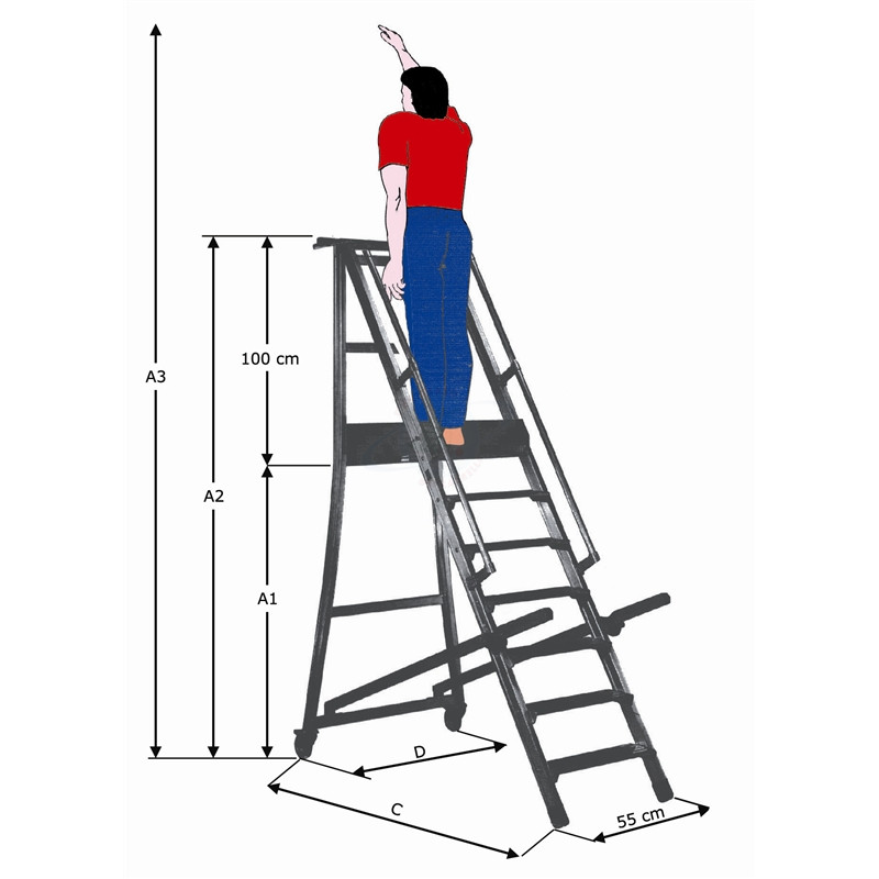 GAMMA09 Lock and roll ladder "GAMMA" 9 steps with working platform