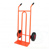 Hand truck with wide noseplate and pneumatic wheels