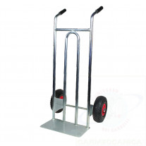 Zinc plated hand truck with wide noseplate and pneumatic wheels