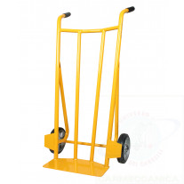 Hand truck for couriers, curved back frame and elastic wheels