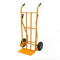 Double handgrip hand truck with puncture proof tyres