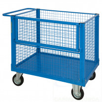 4 sided mesh truck 1side with a 180° folding top panel  solid rubber casters Ø 140