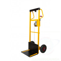 Mini hand winch stacker with automatic friction brake pneumatic wheels