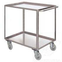 Portatutto a 2 piani in acciaio inox AISI 304 con ruote girevoli con freno