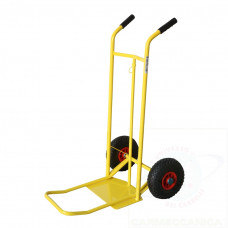 Sack truck entry with folding front platform and pneumatic wheels