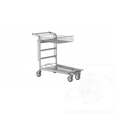 Nesting shopping cart with reclined upper tray