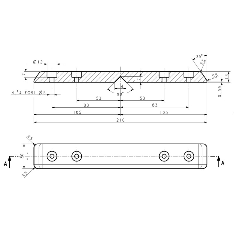 disegno tecnico del paracolpi in gomma